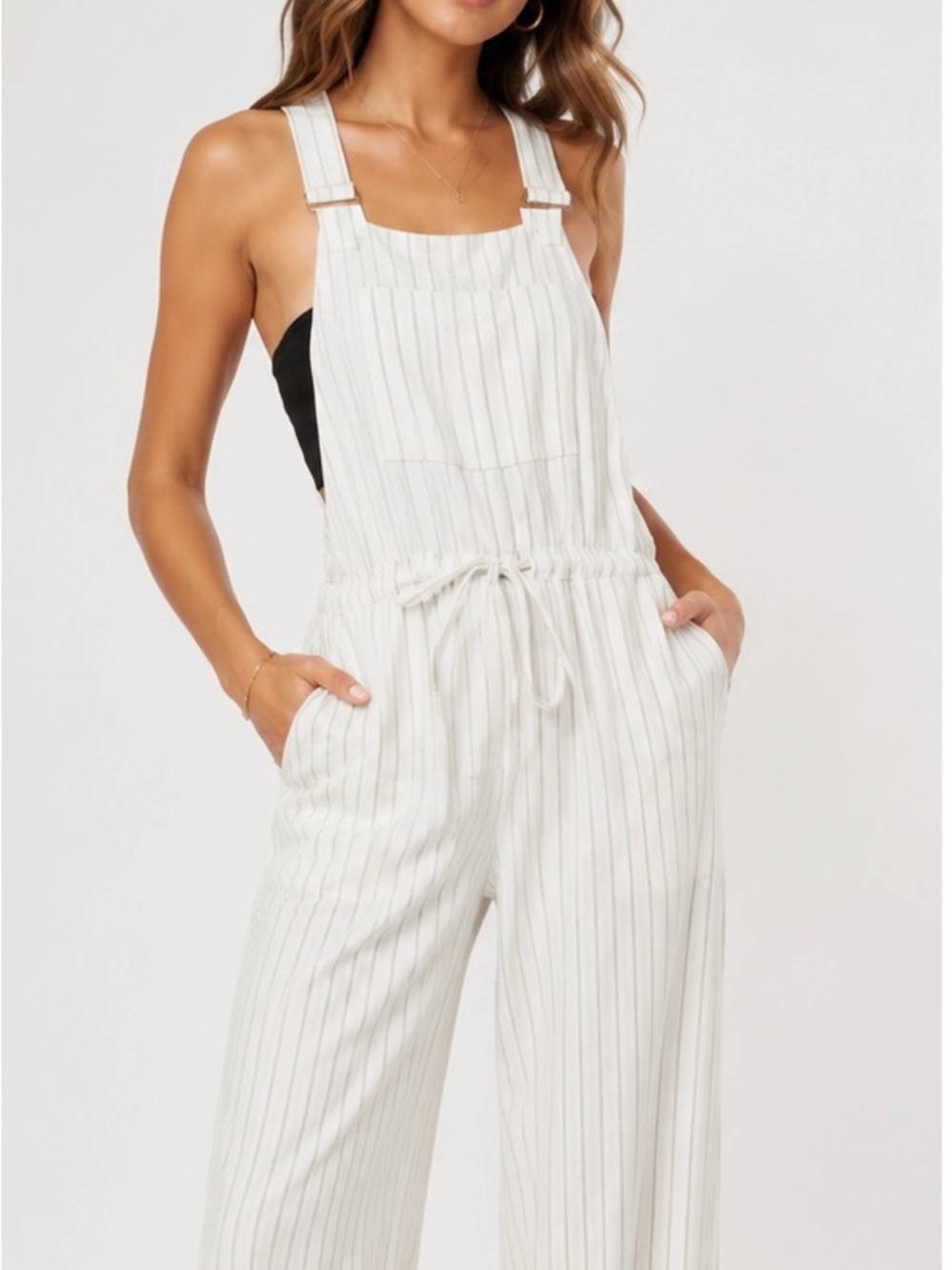 HASHTTAG intrend  Lightweight White Pinstripe Utility Romper sz L